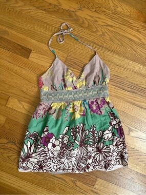y2k babydoll Floral Halter Summer Top in Green, Purple, Tan